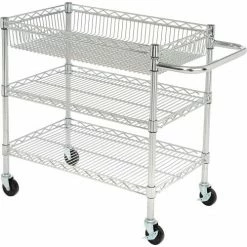Luxor Wire Transport Cart, 400 lb. Capacity, 30"L x 18"W x 30"H, Silver -Utility Carts Elegant store B379270 02