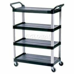 Rubbermaid® Xtra Service Cart w/4 Shelves, 300 lb. Capacity, 40-3/5"L x 20"W x 51"H, Black