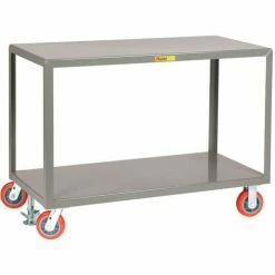 Little Giant® Mobile Table w/2 Shelves & Floor Lock, 3600 lb. Cap, 60"L x 24"W x 34"H, Gray