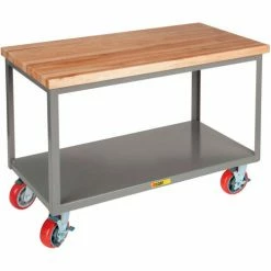 Little Giant® Butcher Block Table w/2 Shelves & Wheel Brakes, 3000 lb. Cap, 72"L x 30"W x 34"H