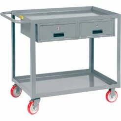 Little Giant® Service Cart w/2 Drawers & Lip Shelves, 1200 lb. Cap, 36"L x 24"W x 35"H, Gray