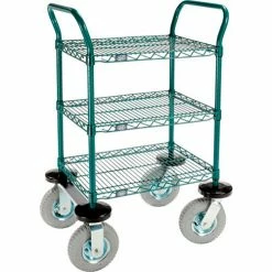 Nexel® Utility Cart, 3 Shelf, Poly-Green®, 24"L x 18"W x 42"H, Pneumatic Rigid Casters -Utility Carts Elegant store GLL 1824N3GZ