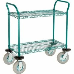 Nexel® Utility Cart, 2 Shelf, Poly-Green®, 36"L x 18"W x 42"H, Pneumatic Rigid Casters -Utility Carts Elegant store GLL 1836N2GZ