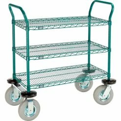 Nexel® Utility Cart, 3 Shelf, Poly-Green®, 36"L x 18"W x 42"H, Pneumatic Rigid Casters -Utility Carts Elegant store GLL 1836N3GZ