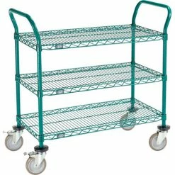 Nexel® Utility Cart, 3 Shelf, Poly-Green®, 36"L x 18"W x 39"H, Polyurethane Brake Casters 25 Nexel® Utility Cart, 3 Shelf, Poly-Green®, 36"L x 18"W x 39"H, Polyurethane Brake Casters -Utility Carts Elegant store GLL 1836P3GZB