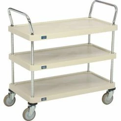 Nexel® Plastic Utility Cart w/3 Shelves & Poly Casters, 900 lb. Cap, 36"L x 18"W x 39"H, Tan -Utility Carts Elegant store GLL 1836P3SP