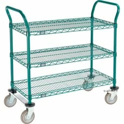 Nexel® Utility Cart, 3 Shelf, Poly-Green®, 36"L x 18"W x 39"H, Polyurethane Rigid Casters -Utility Carts Elegant store GLL 1836R3GZ