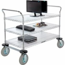 Nexel® Chrome Utility Cart w/3 Shelves & Pneumatic Casters, 1200 lb. Cap, 42"L x 18"W x 42"H -Utility Carts Elegant store GLL 1842N3C