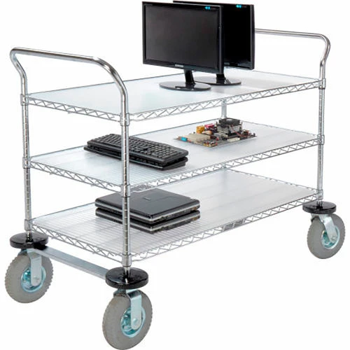 Nexel® Chrome Utility Cart w/3 Shelves & Pneumatic Casters, 1200 lb. Cap, 36"L x 21"W x 42"H 9 Nexel® Chrome Utility Cart w/3 Shelves & Pneumatic Casters, 1200 lb. Cap, 36"L x 21"W x 42"H - Image 9