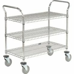 Nexel® Chrome Utility Cart w/3 Shelves & Poly Brake Casters, 1200 lb. Cap, 36"L x 21"W x 39"H -Utility Carts Elegant store GLL 2136P3CB
