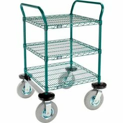 Nexel® Utility Cart, 3 Shelf, Poly-Green®, 24"L x 24"W x 42"H, Pneumatic Rigid Casters -Utility Carts Elegant store GLL 2424N3GZ