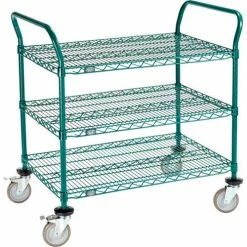 Nexel® Utility Cart, 3 Shelf, Poly-Green®, 36"L x 24"W x 39"H, Polyurethane Brake Casters -Utility Carts Elegant store GLL 2436P3GZB
