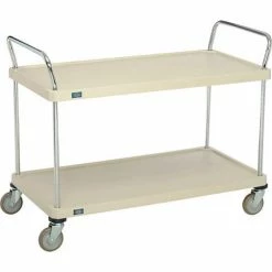 Nexel® Plastic Utility Cart w/2 Shelves & Poly Casters, 600 lb. Cap, 48"L x 24"W x 39"H, Tan -Utility Carts Elegant store GLL 2448P2SP