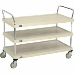 Nexel® Plastic Utility Cart w/3 Shelves & Poly Casters, 900 lb. Cap, 48"L x 24"W x 39"H, Tan -Utility Carts Elegant store GLL 2448P3SP