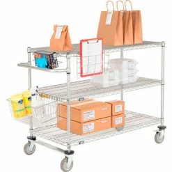Nexelate® Curbside Cart w/3 Wire Shelves & Polyurethane Casters, 54"L x 18"W x 40"H -Utility Carts Elegant store GLL CS18543EP