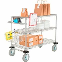 Nexel® Chrome Curbside Cart w/3 Shelves & Pneumatic Casters, 36"L x 24"W x 43"H 23 Nexel® Chrome Curbside Cart w/3 Shelves & Pneumatic Casters, 36"L x 24"W x 43"H -Utility Carts Elegant store GLL CS24363CP