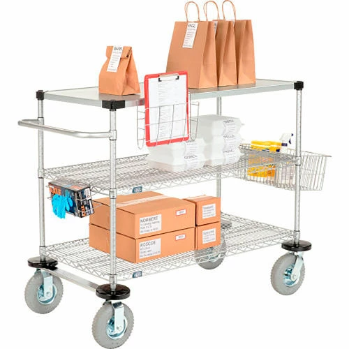 Nexel® Chrome Curbside Cart w/3 Shelves & Pneumatic Casters, 60"L x 24"W x 43"H 13 Nexel® Chrome Curbside Cart w/3 Shelves & Pneumatic Casters, 60"L x 24"W x 43"H - Image 13