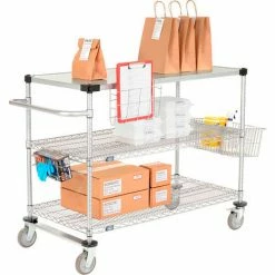 Nexelate® Curbside Cart w/3 Shelves & Polyurethane Casters, 60"L x 24"W x 40"H -Utility Carts Elegant store GLL CS24602EP