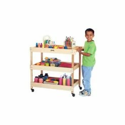Jonti-Craft® Wood Utility Cart, w/3 Shelves, 34"L x 21"W x 31"H, Tan -Utility Carts Elegant store JNC 2930JC