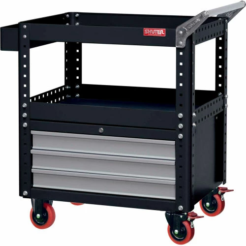 Shuter® Steel Utility Cart, w/3 Lower Drawers, 800 lb. Cap, 34-3/8"L x 19-2/3"W x 34-2/3"H 1 Shuter® Steel Utility Cart, w/3 Lower Drawers, 800 lb. Cap, 34-3/8"L x 19-2/3"W x 34-2/3"H