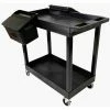 Luxor Tub Cart, Black, 32" x 18", 2 Shelves, 2 Outrigger Utility Cart Bins, 150 Lbs Shelf Cap.