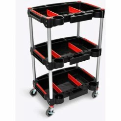 Luxor Mechanic Cart w/3 Shelves, 44 lb. Capacity, 22-3/4"L x 18"W x 32"H, Black