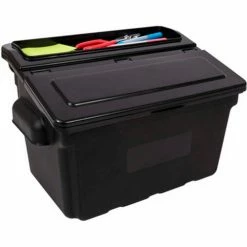 Luxor Utility Cart Bin w/2 Lids, 25 lb. Capacity, 14"L x 10-1/4"W x 9"H, Black