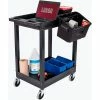 Luxor Plastic Utility Tub Cart, Two Shelves w/ Outrigging Utility Cart Bins, 24" x 18", Black