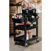 Luxor Plastic Utility Tub Cart, Three Shelves w/ Outrigging Utility Cart Bins, 24" x 18", Black