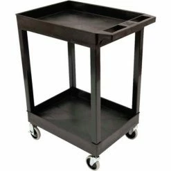 Luxor Plastic Utility Tub Cart, 24" x 18", Two Shelf, Black w/ 5" Heavy Duty Casters, 500 Lbs Cap.