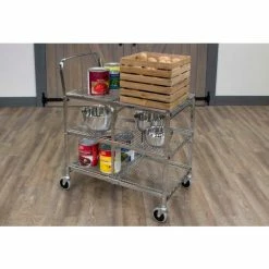 Luxor Collapsible Wire Cart w/3 Shelves, 200 lb. Capacity, 33"L x 19"W x 39"H, Silver -Utility Carts Elegant store wscc 3 three shelf collapsible wire utility cart propped catering 2